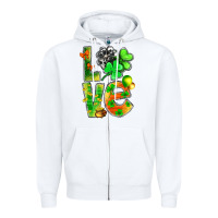 White st.patrick love with clover Zipper Hoodie - NancyCooperArtShop