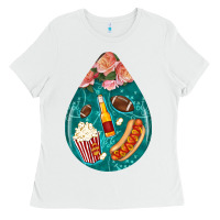 White american football and western roses teardrop Ladies Tee - BundleAndBundleShop