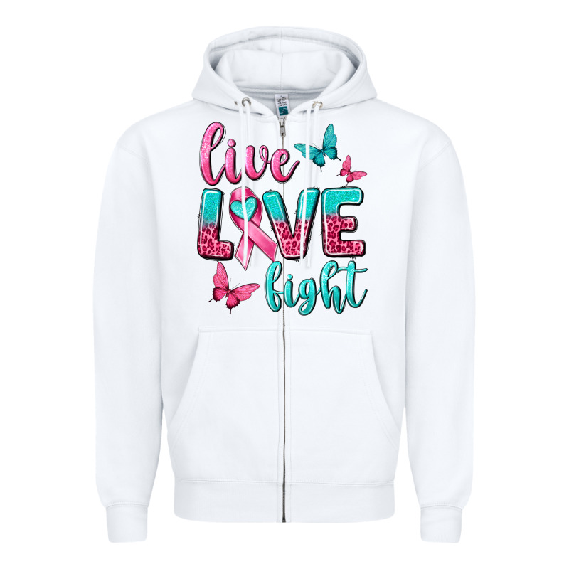 Live Love Fight Breast Cancer Zipper Hoodie by texasbilliewilder | Teevron