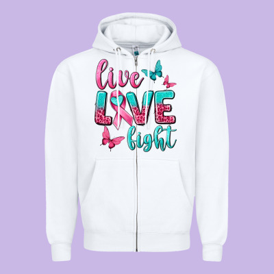 Live Love Fight Breast Cancer Zipper Hoodie Designed By Texasbilliewilder