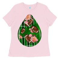 Bubblegum Pink american football and western roses teardrop Ladies Tee - BundleAndBundleShop