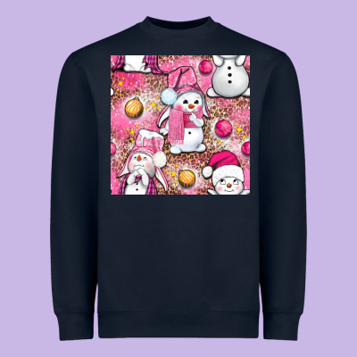 Pink Christmas Cute Snowman Heavyweight Sweatshirt Designed By Nancycooperartshop