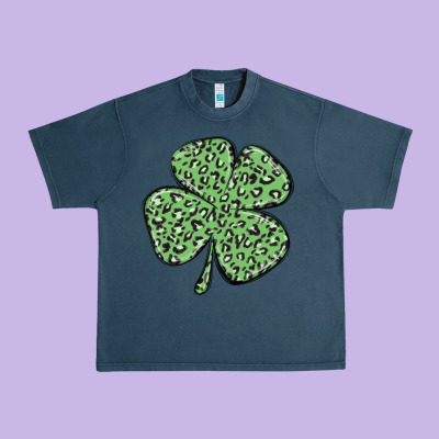 Leopard Shamrock Urban Heavy Tee Designed By Maliassmallbusiness