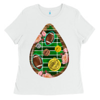 White american football and western roses teardrop Ladies Tee - BundleAndBundleShop