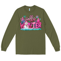 Army Green hello winter pink snowman Long Sleeve Tee - MaliasSmallBusiness