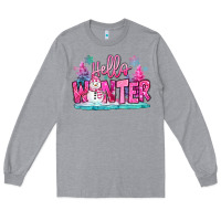 Heather Grey hello winter pink snowman Long Sleeve Tee - MaliasSmallBusiness