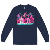 Navy hello winter pink snowman Long Sleeve Tee - MaliasSmallBusiness