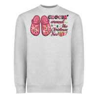 Heather Grey Pink Christmas crocin' around the Christmas tree Heavyweight Sweatshirt - NancyCooperArtShop