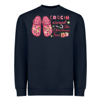 Navy Pink Christmas crocin' around the Christmas tree Heavyweight Sweatshirt - NancyCooperArtShop