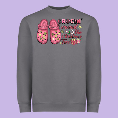 Pink Christmas Crocin' Around The Christmas Tree Heavyweight Sweatshirt Designed By Nancycooperartshop