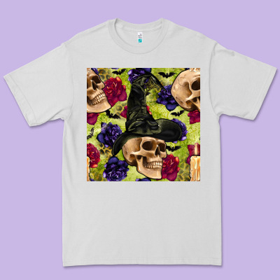 Halloween Witch Skull Seamless Pattern Premium Tee Designed By Bundleandbundleshop
