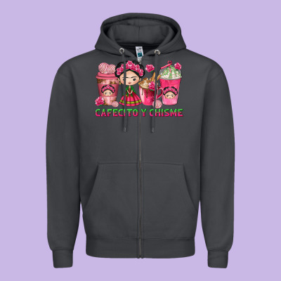 Cafecito Y Chisme With Coffee Cups Zipper Hoodie Designed By Texasbilliewilder