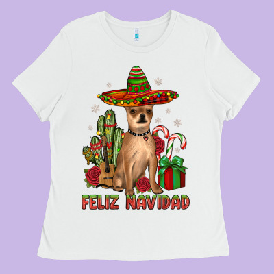Chihuahua Feliz Navidad Ladies Tee Designed By Jahusdesignshop