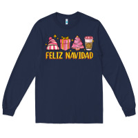 Navy feliz navidad Long Sleeve Tee - MaliasSmallBusiness