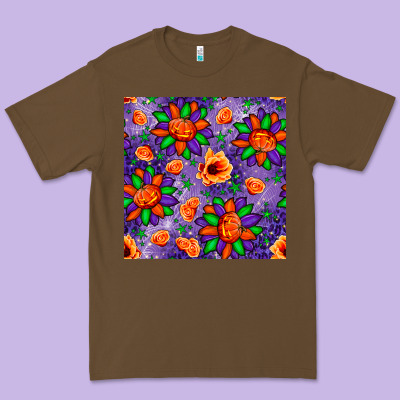Pumpkin Flower Halloween Seamless Pattern Premium Tee Designed By Bundleandbundleshop