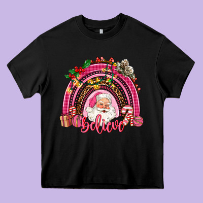 Pink Christmas Believe  Rainbow Heavy Core Tee Designed By Adodesignshop