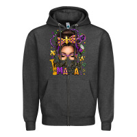 Charcoal Heather mardi gras mama messy bun Zipper Hoodie - texasbilliewilder