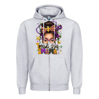 Heather Grey mardi gras mama messy bun Zipper Hoodie - texasbilliewilder