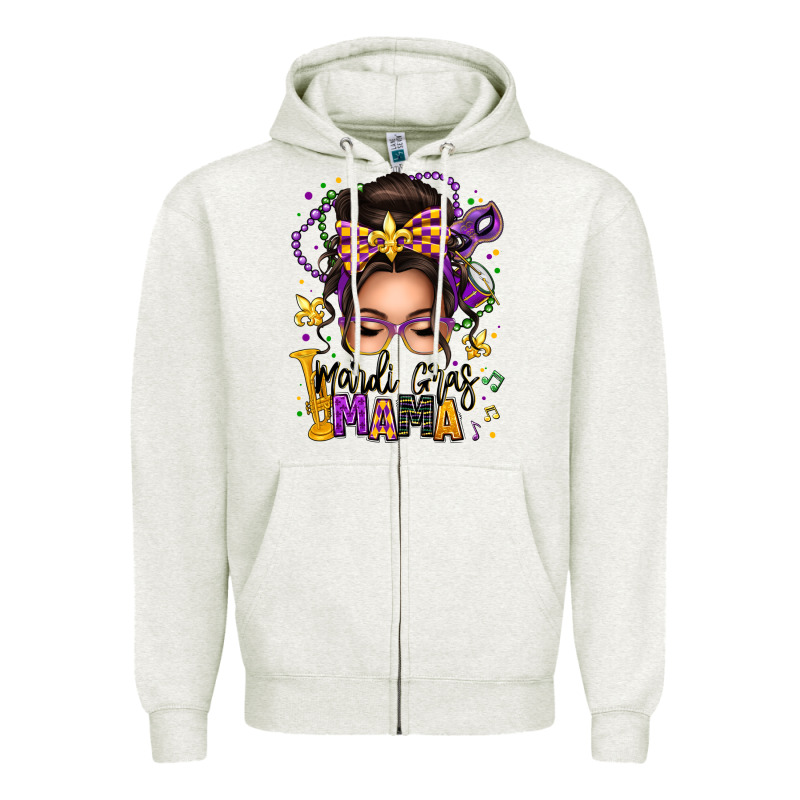 Mardi Gras Mama Messy Bun Zipper Hoodie by texasbilliewilder | Teevron