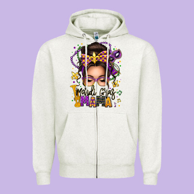 Mardi Gras Mama Messy Bun Zipper Hoodie Designed By Texasbilliewilder