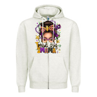 Oatmeal Heather mardi gras mama messy bun Zipper Hoodie - texasbilliewilder