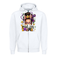 White mardi gras mama messy bun Zipper Hoodie - texasbilliewilder