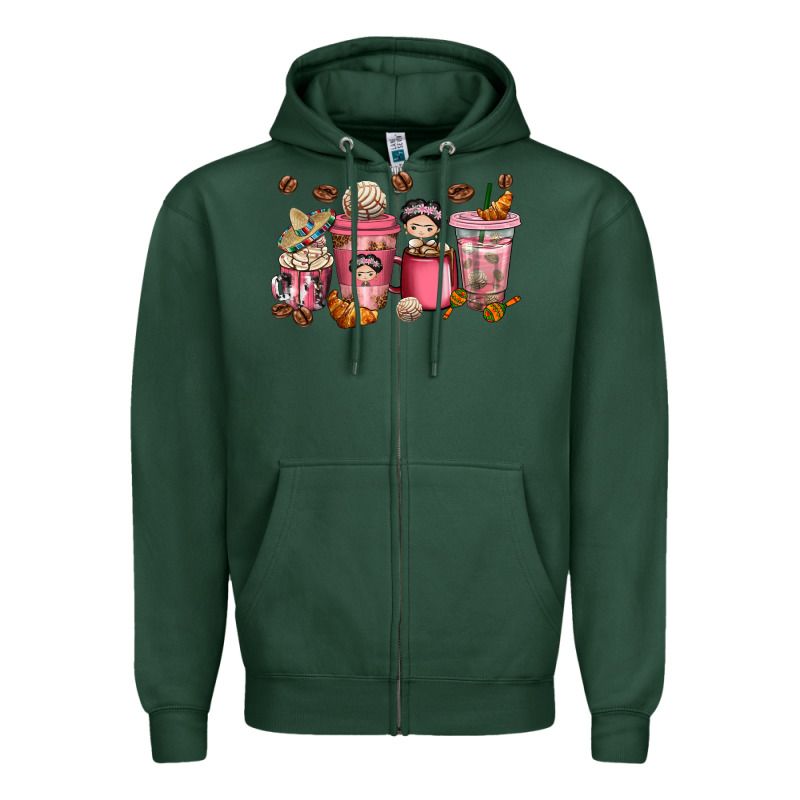 Cafecito Y Chisme Coffee Cups Zipper Hoodie by texasbilliewilder | Teevron