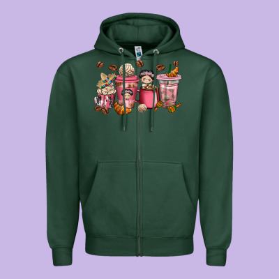 Cafecito Y Chisme Coffee Cups Zipper Hoodie Designed By Texasbilliewilder