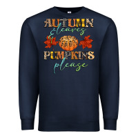 Navy autumn leaves and pumpkins please Premium Sweatshirt - CowGirlArtShop