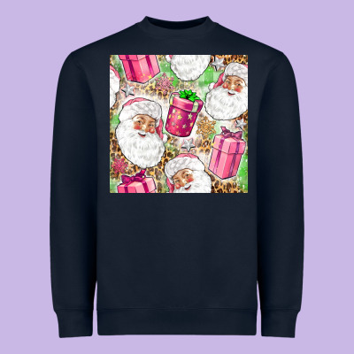 Pink Christmas Santa Claus And Gift Box Heavyweight Sweatshirt Designed By Nancycooperartshop
