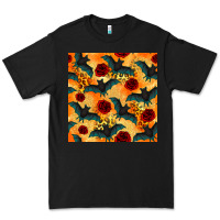Black halloween bat and roses seamless pattern Premium Tee - BundleAndBundleShop
