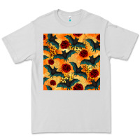 Dove Grey halloween bat and roses seamless pattern Premium Tee - BundleAndBundleShop