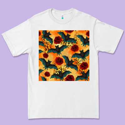 Halloween Bat And Roses Seamless Pattern Premium Tee Designed By Bundleandbundleshop