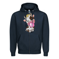 Navy cute cow Zipper Hoodie - texasbilliewilder