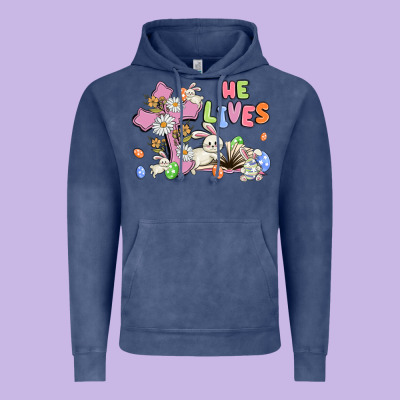 He Lives With Bunnys And Eggs Vintage Hoodie Designed By Maliassmallbusiness