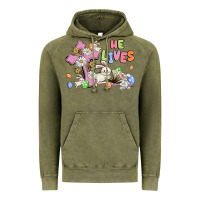 Vintage Olive he lives with bunnys and eggs Vintage Hoodie - MaliasSmallBusiness