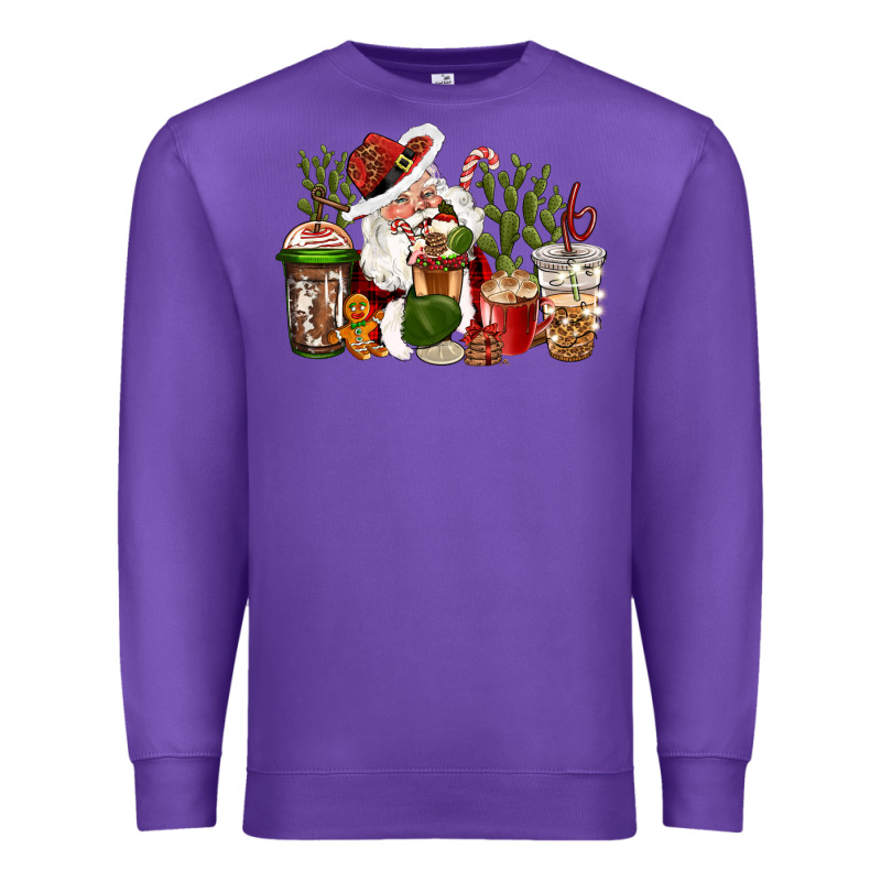 Western Santa Cowboy Coffe Cups Christmas Premium Sweatshirt by CowGirlArtShop | Teevron
