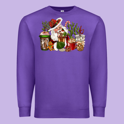 Western Santa Cowboy Coffe Cups Christmas Premium Sweatshirt Designed By Cowgirlartshop