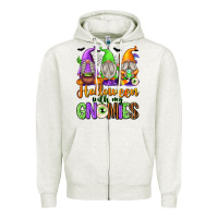 Oatmeal Heather halloween with my gnomies Zipper Hoodie - texasbilliewilder