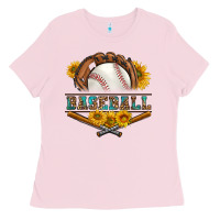 Bubblegum Pink western baseball with sunflower Ladies Tee - BundleAndBundleShop