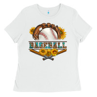 White western baseball with sunflower Ladies Tee - BundleAndBundleShop