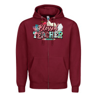 Burgundy blessed teacher school Zipper Hoodie - NancyCooperArtShop