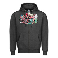 Charcoal Heather blessed teacher school Zipper Hoodie - NancyCooperArtShop