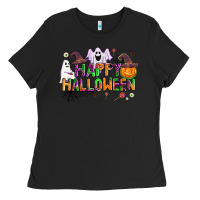 Black happy halloween Ladies Tee - AdoDesignShop