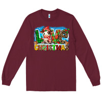 Burgundy love christmas cow Long Sleeve Tee - MaliasSmallBusiness