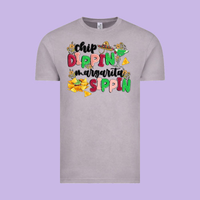 Chip Dippin' Margarita Sippin Vintage Tee Designed By Maliassmallbusiness