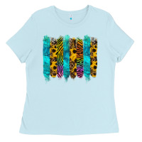Baby Blue turquoise leopard sunflowers colorful Ladies Tee - RanaPortraitStore