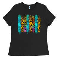 Black turquoise leopard sunflowers colorful Ladies Tee - RanaPortraitStore