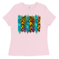 Bubblegum Pink turquoise leopard sunflowers colorful Ladies Tee - RanaPortraitStore