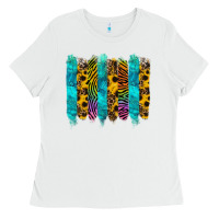 White turquoise leopard sunflowers colorful Ladies Tee - RanaPortraitStore
